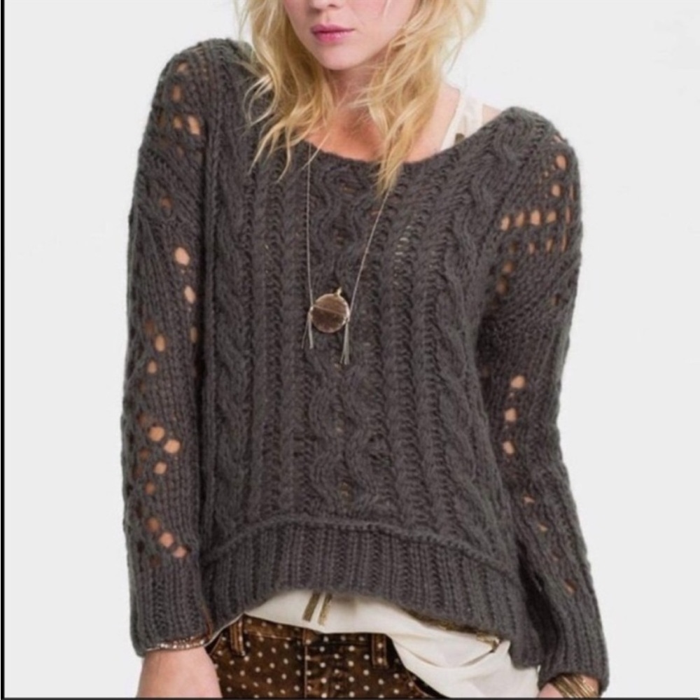 Free People Open Cable Knit Wool Blend Sweater XS